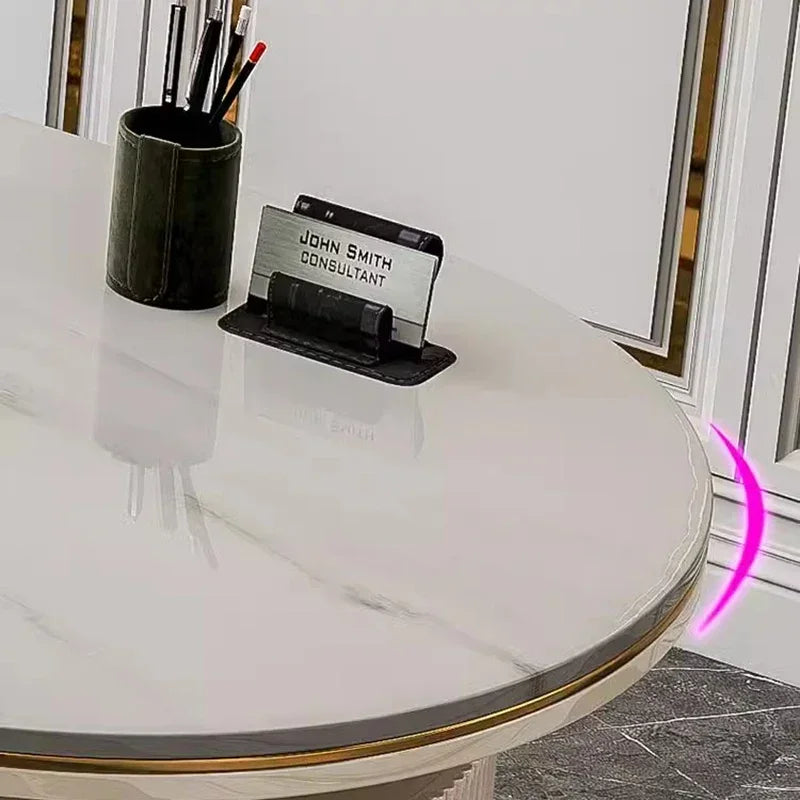 Executive Ergonomic Laminated Solidwood Computer Desk Featuring Gilded Metal Legs