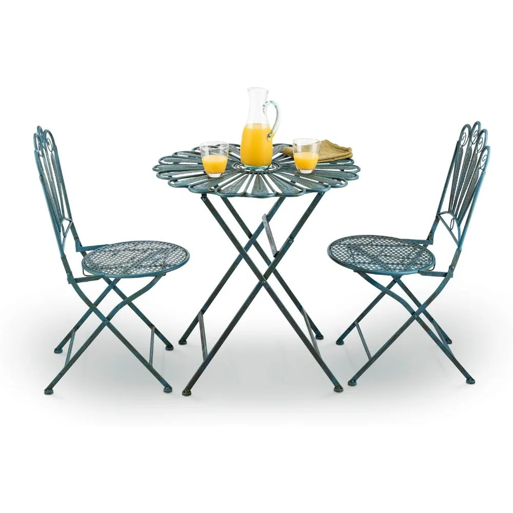 XMSJ 3Piece Peacock Feather Design WeatherResistant Metal IndoorOutdoor Bistro Set