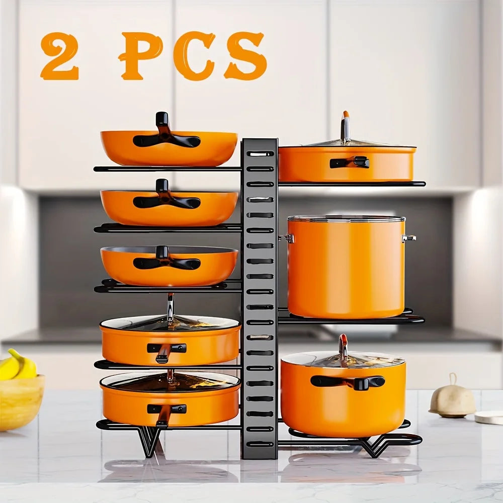 Hign-Concerned 2 Pack Pot Rack Organizers With Adjustable Lid Holders For Kitchen Storage