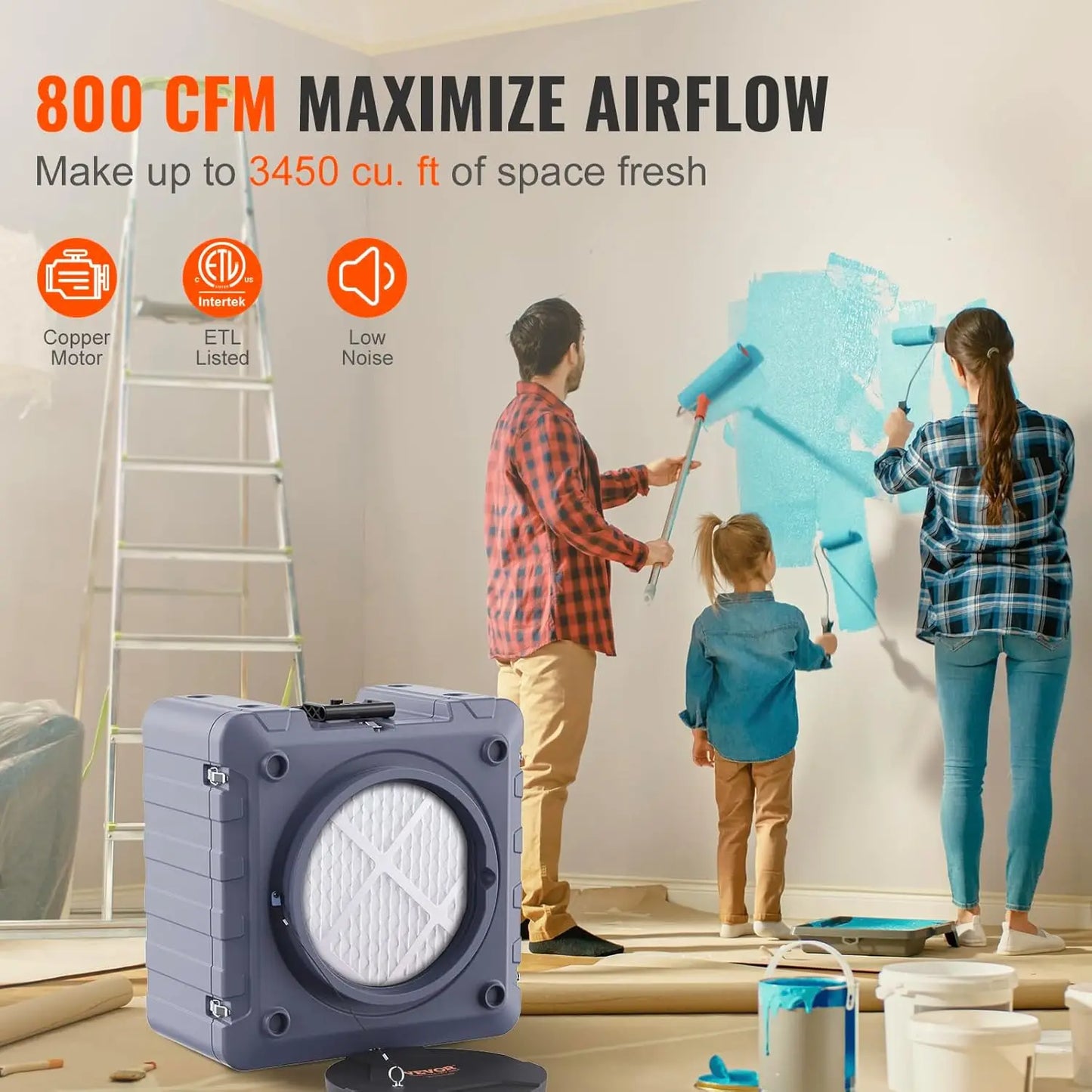 New-Air Scrubber 3-Stage Filtration Stackable Negative Air Machine 800 CFM