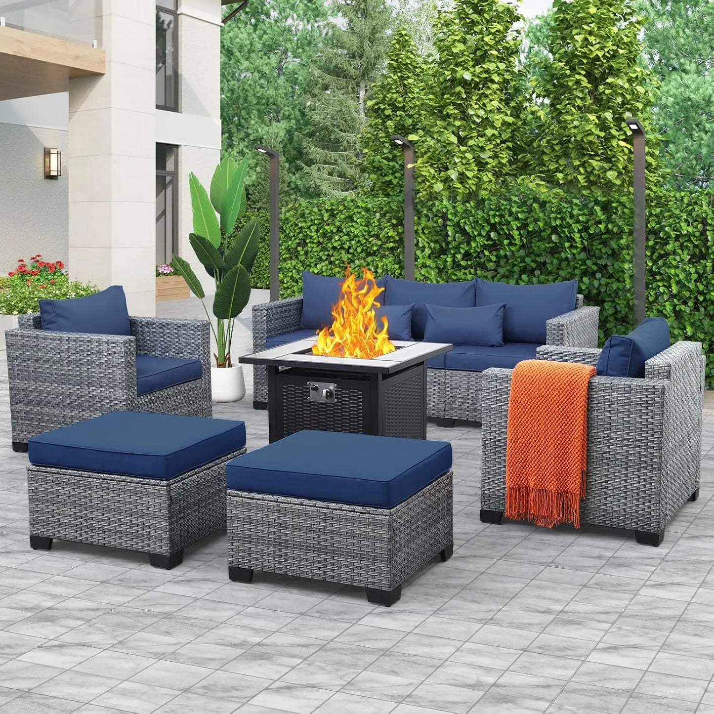 Angduo 6-Piece Wicker Outdoor Patio Furniture Set Weatherproof Conversation Table