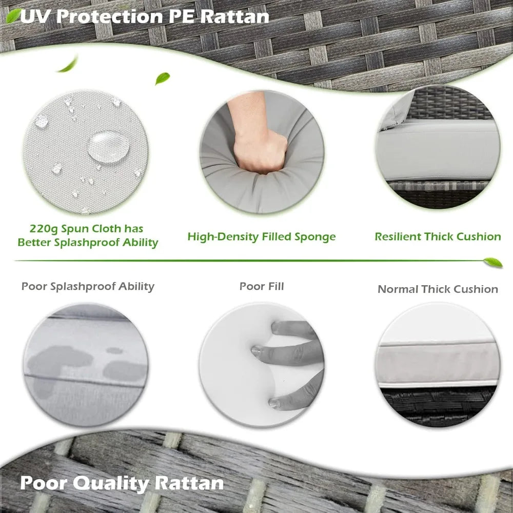 TANGXU Contemporary Outdoor Patio Furniture Set Weatherproof Wicker Conversation Ottoman