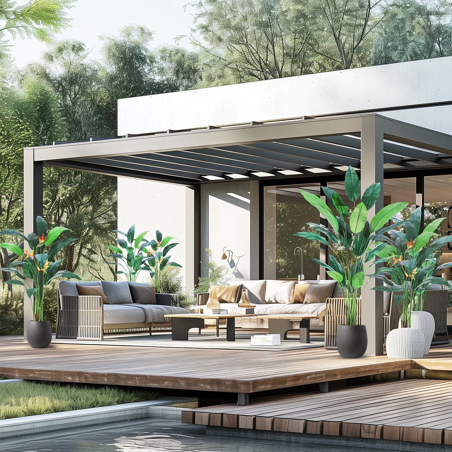 StudysetCN Artificial Bird Of Paradise Plant Faux Palm Tree For Indoor Outdoor Decor