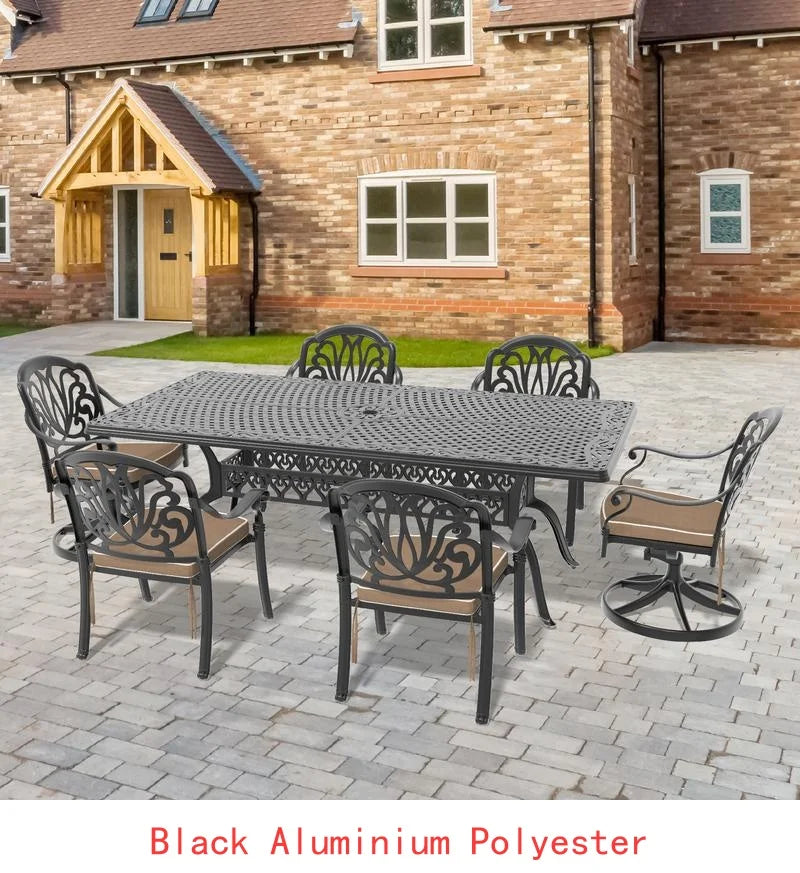 General Outdoor 7-Piece Cast Aluminum Dining Set With Swivel Chairs