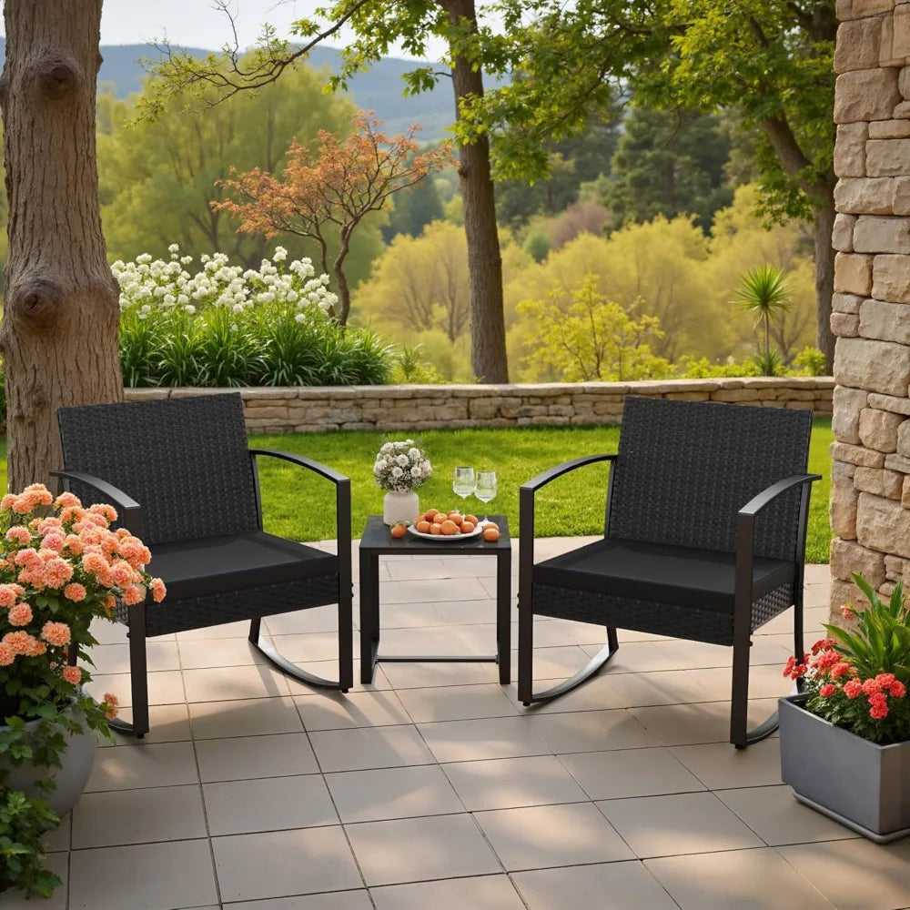 Durable Weatherproofed Resin Outdoor Patio Bistro Set ThreePiece Cushioned Chairs