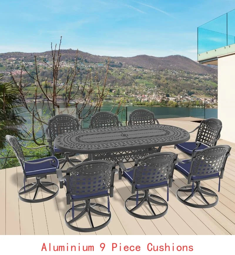 General Use WeatherResistantDurable 9Piece CastAluminum OutdoorPatio Furniture Set Collection