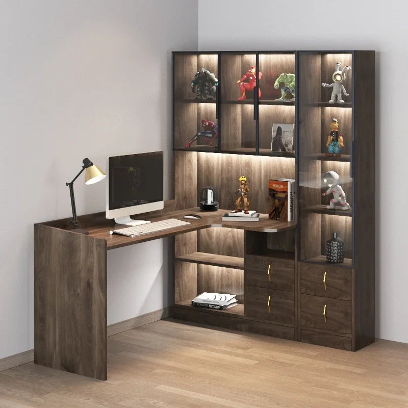L-Shaped Corner Computer Desk With Integrated Bookshelf And Contemporary Workspace