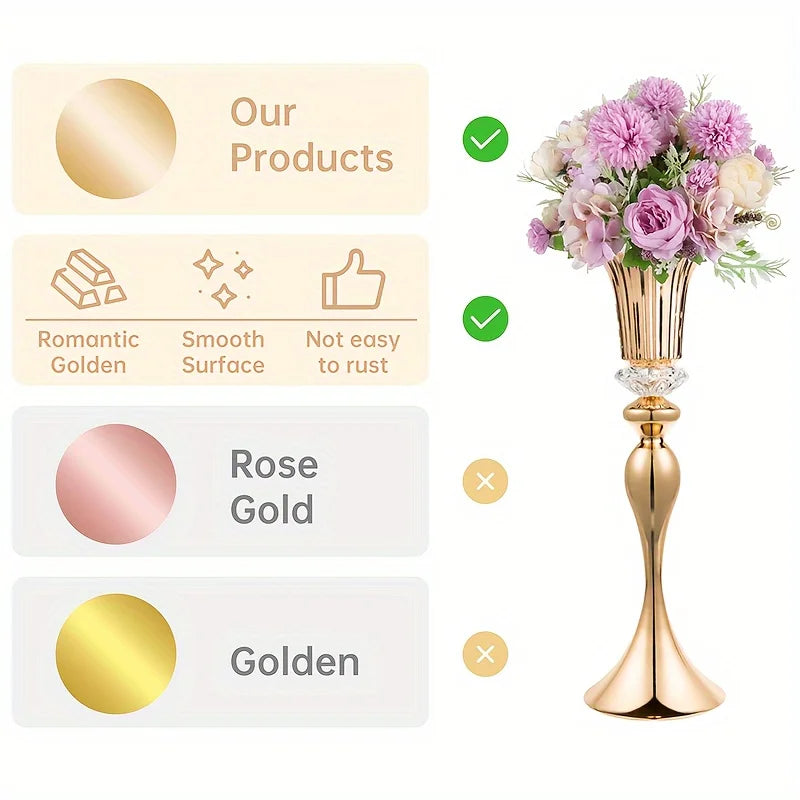 Function Crystal Flower Stands Set Metal Centerpiece Vases