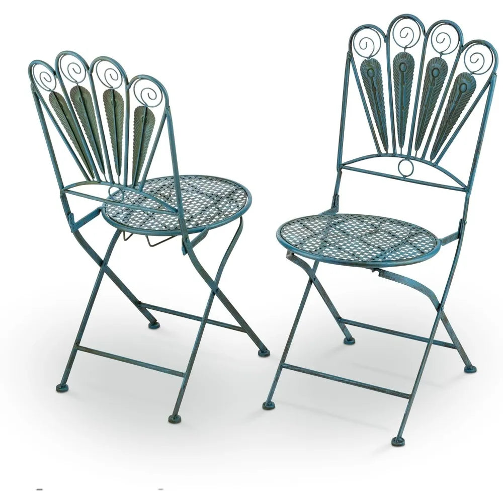 XMSJ 3Piece Peacock Feather Design WeatherResistant Metal IndoorOutdoor Bistro Set