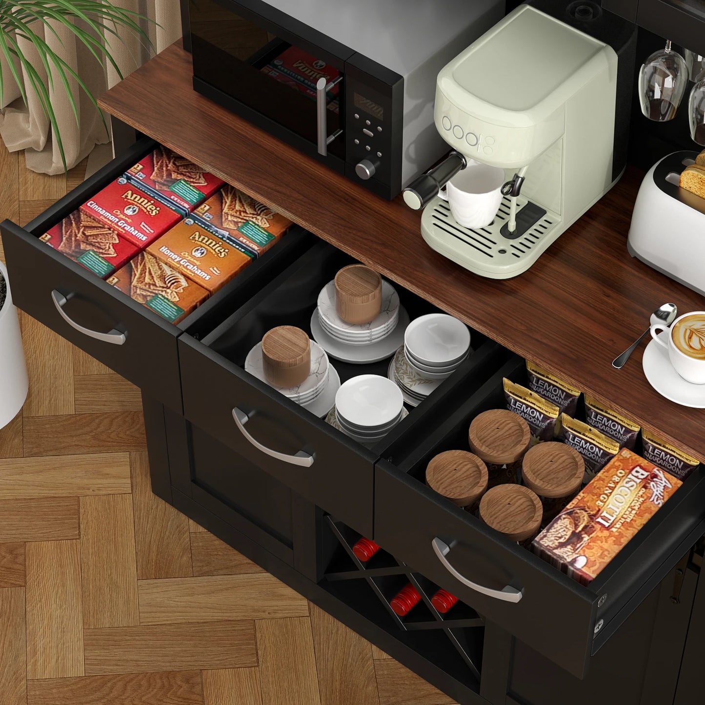 VOWNER PremiumPlus Farmhouse Bar Cabinet With Sliding Barn Doors WineAndGlassRacks