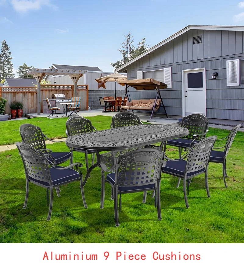 General Use WeatherResistantDurable 9Piece CastAluminum OutdoorPatio Furniture Set Collection