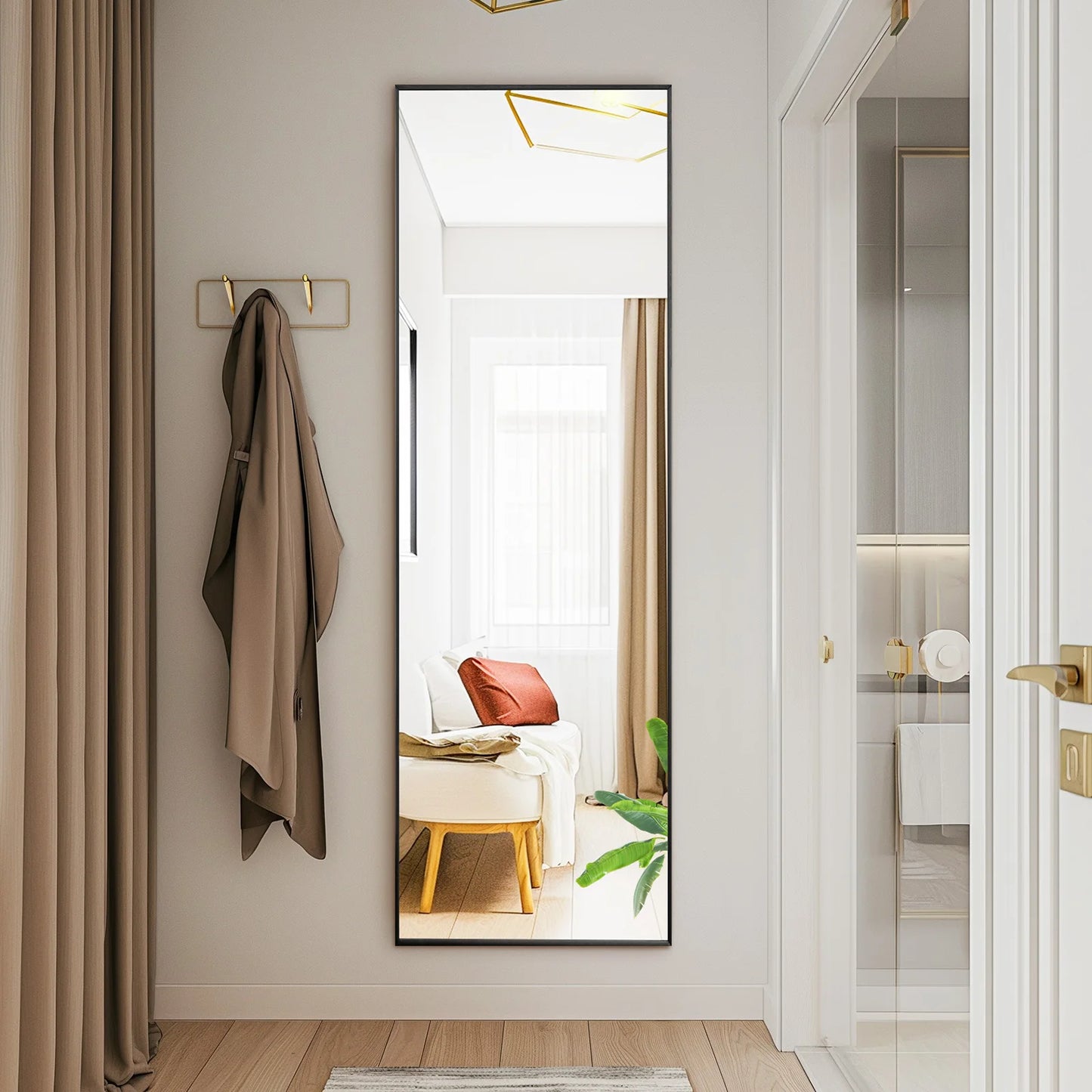 JHK Wall Mirror Aluminum Alloy Frame With Stand Living Room