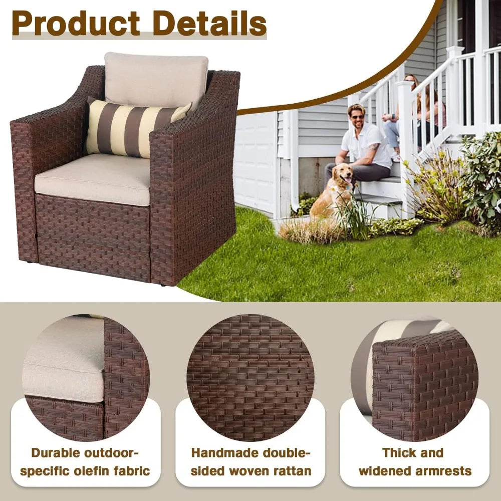 5 Piece Patio Conversation Set Outdoor Wicker With Ottoman Footrest