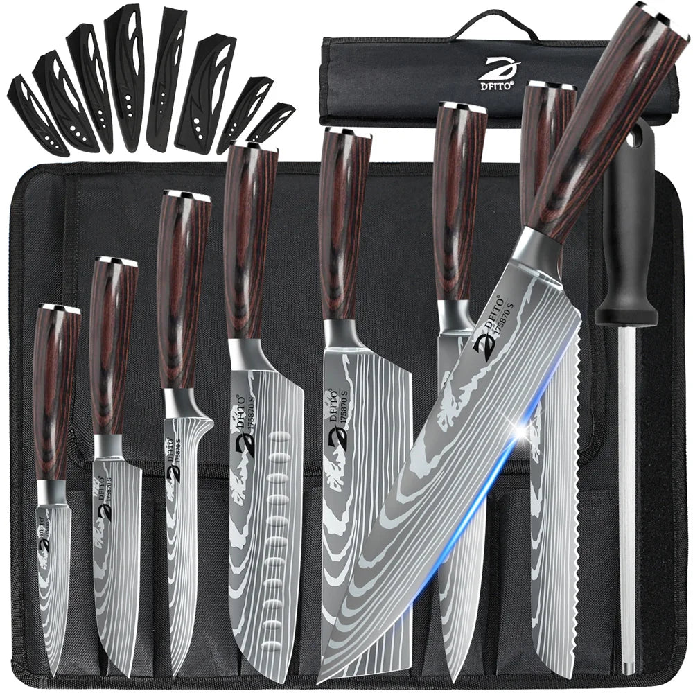 MDHAND 8 Piece Damascus Stainless Steel Kitchen Knife Set With Nylon Storage Bag