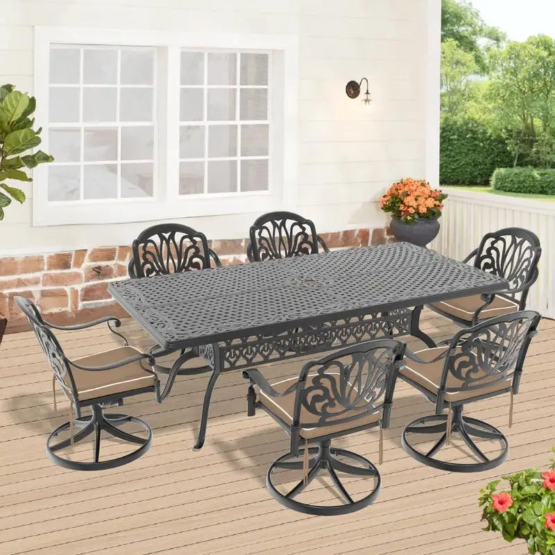 General Outdoor 7-Piece Cast Aluminum Dining Set With Swivel Chairs
