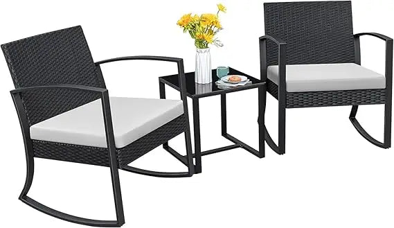 Durable Weatherproofed Resin Outdoor Patio Bistro Set ThreePiece Cushioned Chairs