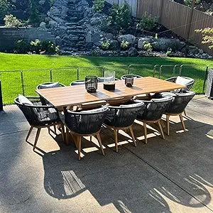 DAFIFY 11 Piece OutdoorDining Set Wicker AluminumFrame TeakFinish TableAndChairs