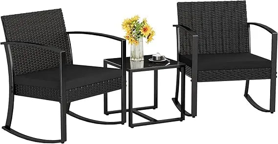 Durable Weatherproofed Resin Outdoor Patio Bistro Set ThreePiece Cushioned Chairs