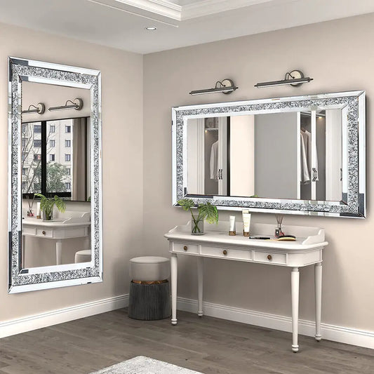 LUVODI Frameless Crystal Rhinestone Diamond Wall Mounted Vanity Mirror