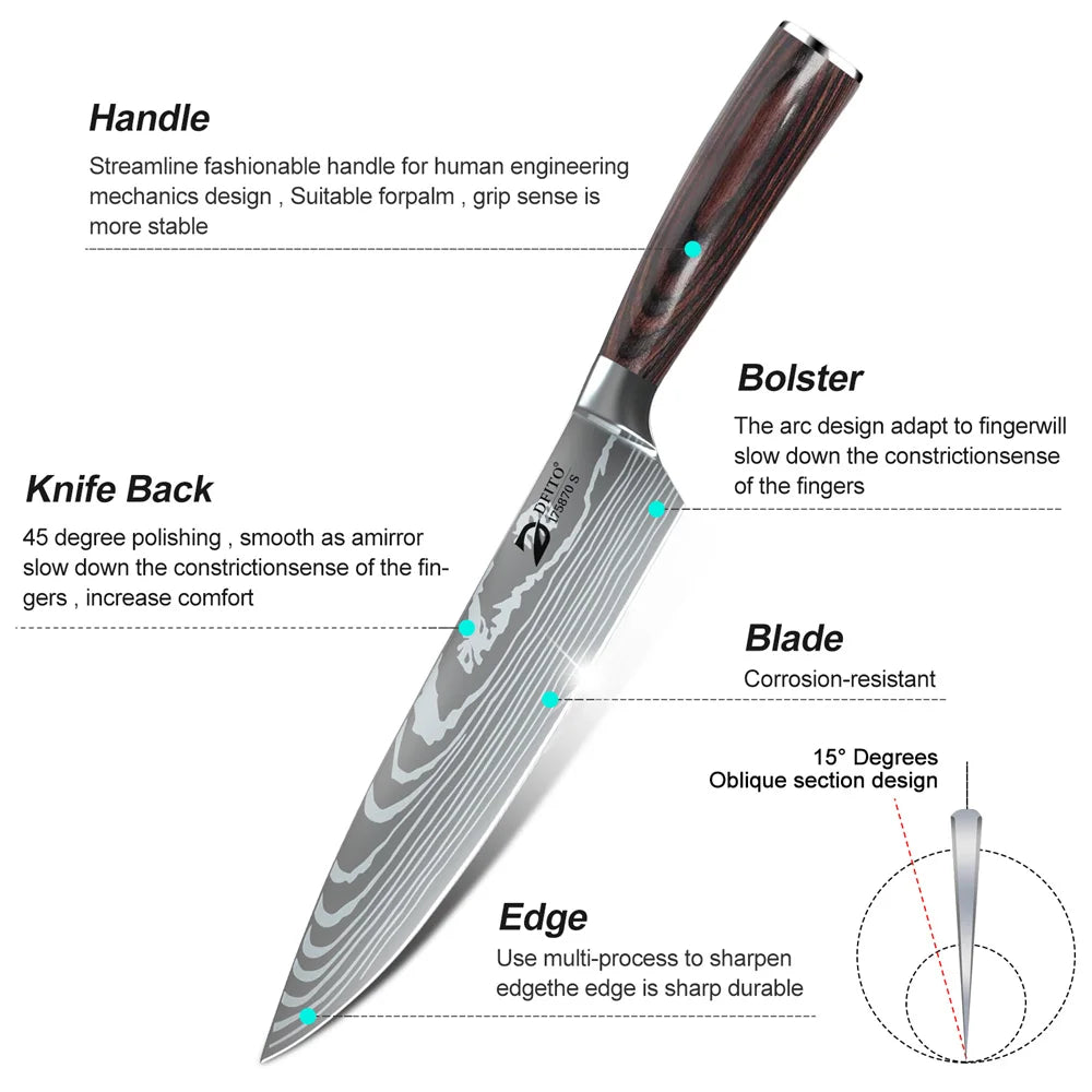 MDHAND 8 Piece Damascus Stainless Steel Kitchen Knife Set With Nylon Storage Bag