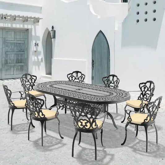 General Use WeatherResistantDurable 9Piece CastAluminum OutdoorPatio Furniture Set Collection