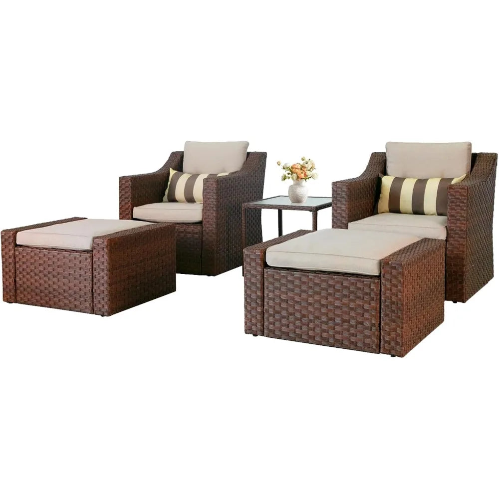 5 Piece Patio Conversation Set Outdoor Wicker With Ottoman Footrest