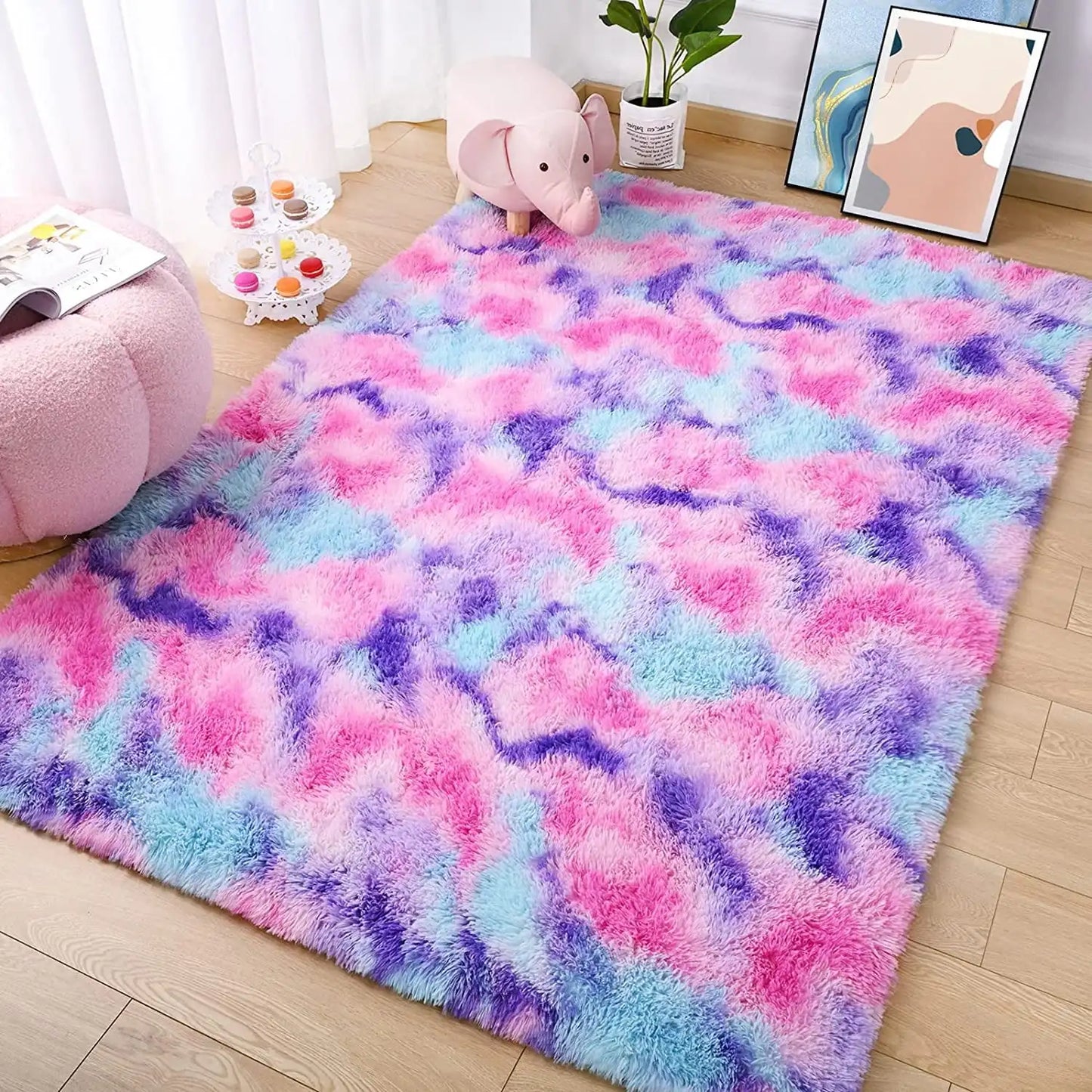 Lochas Super Soft Plush Tie Dye Velvet Rug For Living Room Bedroom Home Decor Kids Room