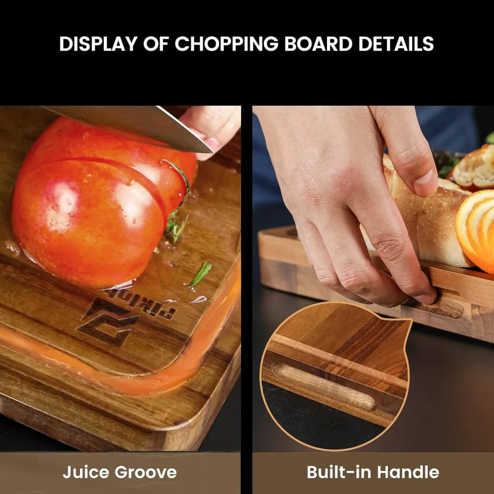 Acacia Wood Cutting Boards Set Of 7 With Holder Non Slip Feet Charcuterie Boards
