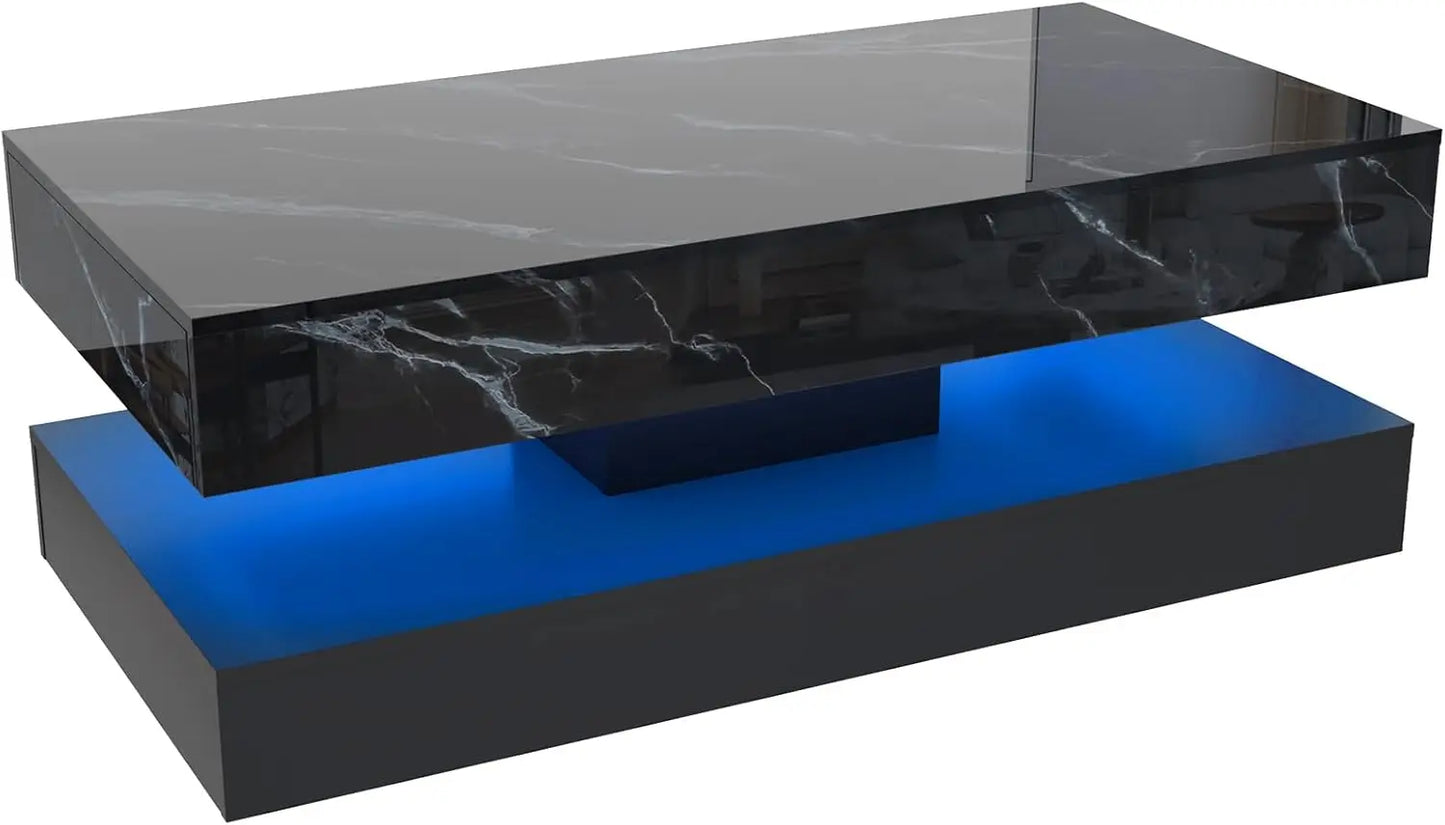 QiaoShiRen PremiumElite Multifunctional LED Coffee Table With Double Layer Drawers