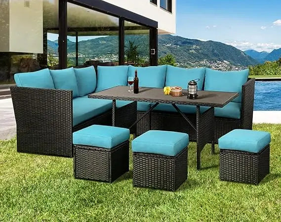 TANGXU Contemporary Outdoor Patio Furniture Set Weatherproof Wicker Conversation Ottoman