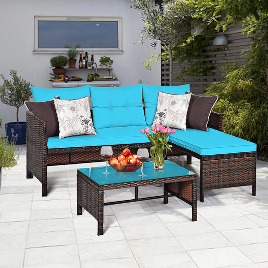 Homasis 3 Piece Patio Wicker Sofa Set Outdoor Sectional