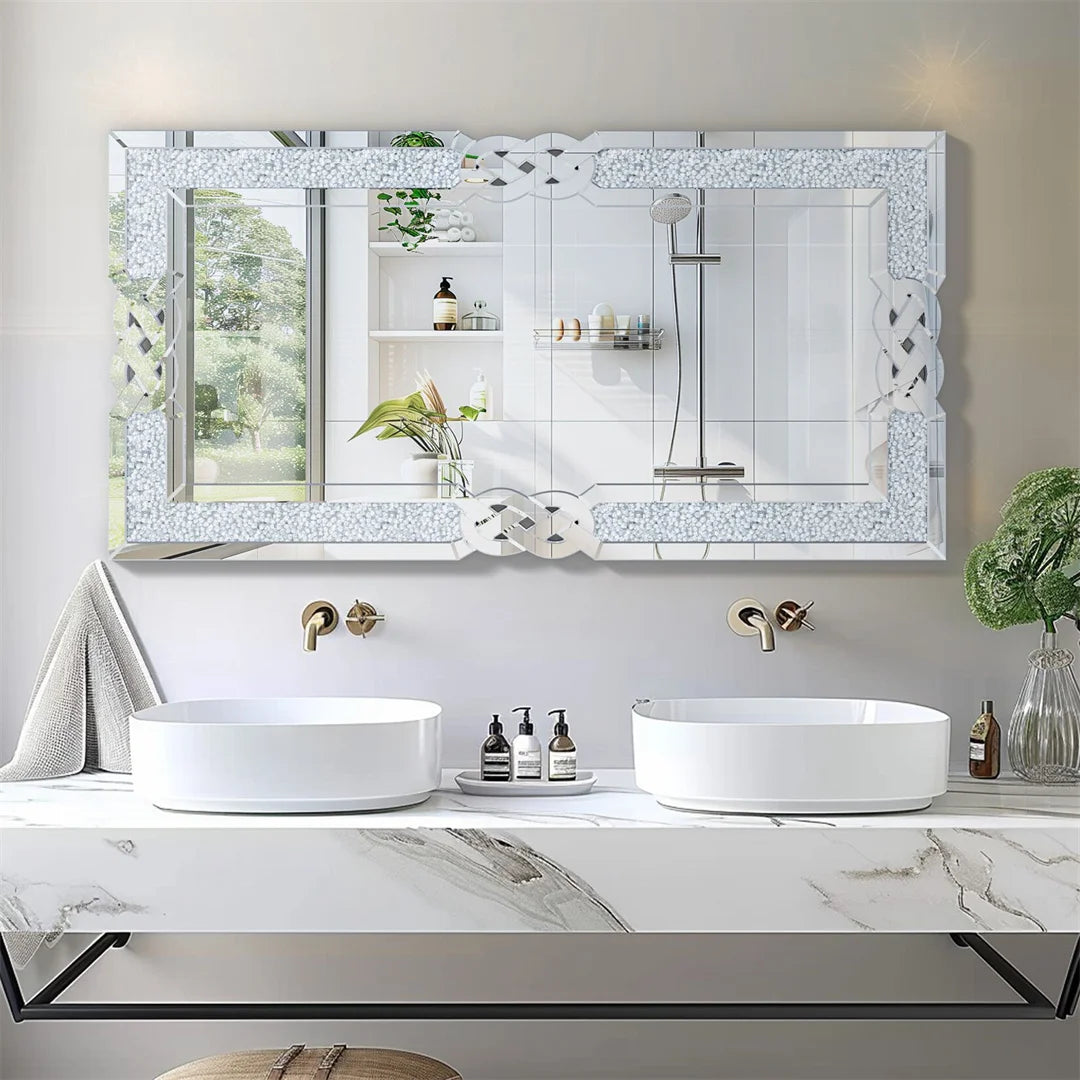 LUVODI Crush Diamonds Inlay Wall Mirror Decorative For Living Rooms