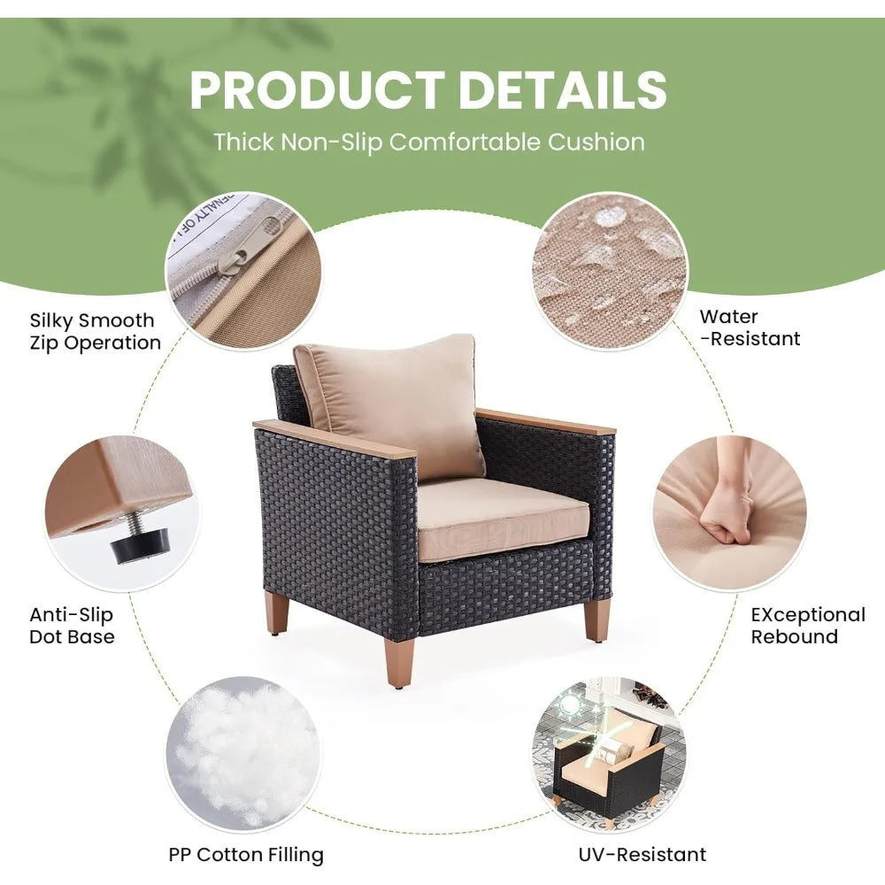 ZHUXIANG OutdoorLiving 7 Piece Patio Conversation Set Cushions Weatherproofing Wicker