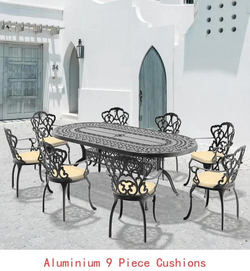 General Use WeatherResistantDurable 9Piece CastAluminum OutdoorPatio Furniture Set Collection