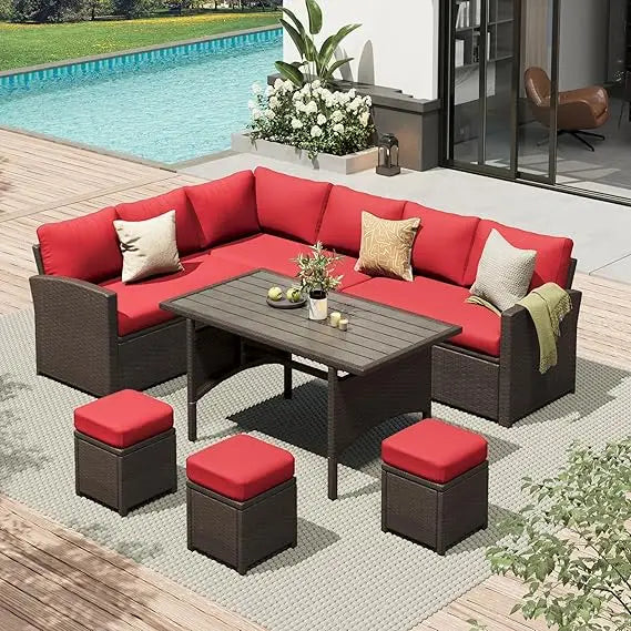 TANGXU Contemporary Outdoor Patio Furniture Set Weatherproof Wicker Conversation Ottoman