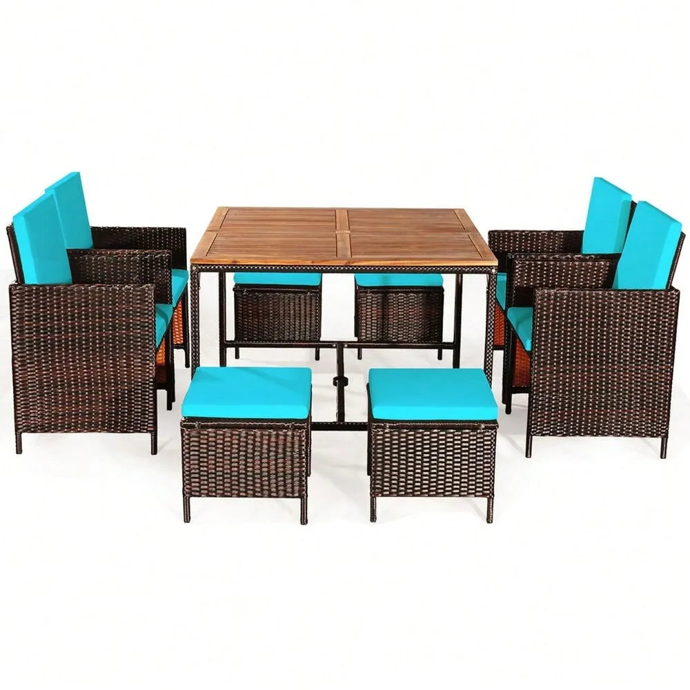 9 Piece Rattan Wicker Patio Dining Set Outdoor Furniture With Cushions Weather Resistant