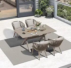 DAFIFY 11 Piece OutdoorDining Set Wicker AluminumFrame TeakFinish TableAndChairs
