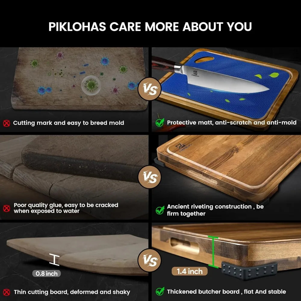 Acacia Wood Cutting Boards Set Of 7 With Holder Non Slip Feet Charcuterie Boards