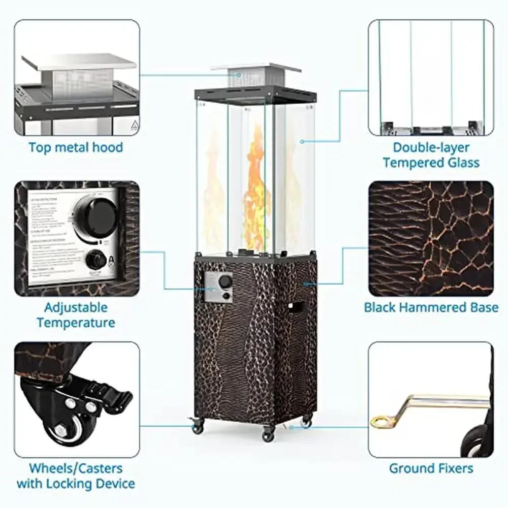 XMSJ 41000 BTU Outdoor Patio Heater Propane With Wheels Glass Hood Weather Cover