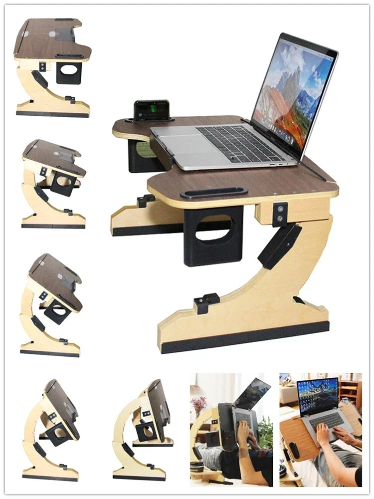 Folded Wooden Laptop Desk Bed Tray With Adjustable Angles Portable Notebook Table