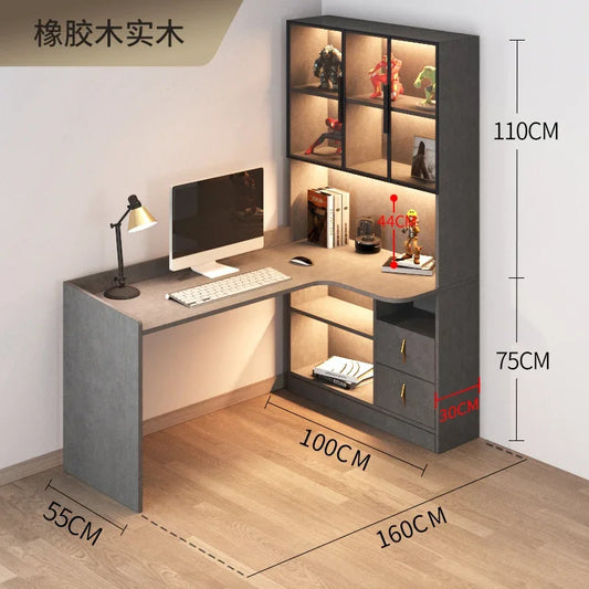 L-Shaped Corner Computer Desk With Integrated Bookshelf And Contemporary Workspace
