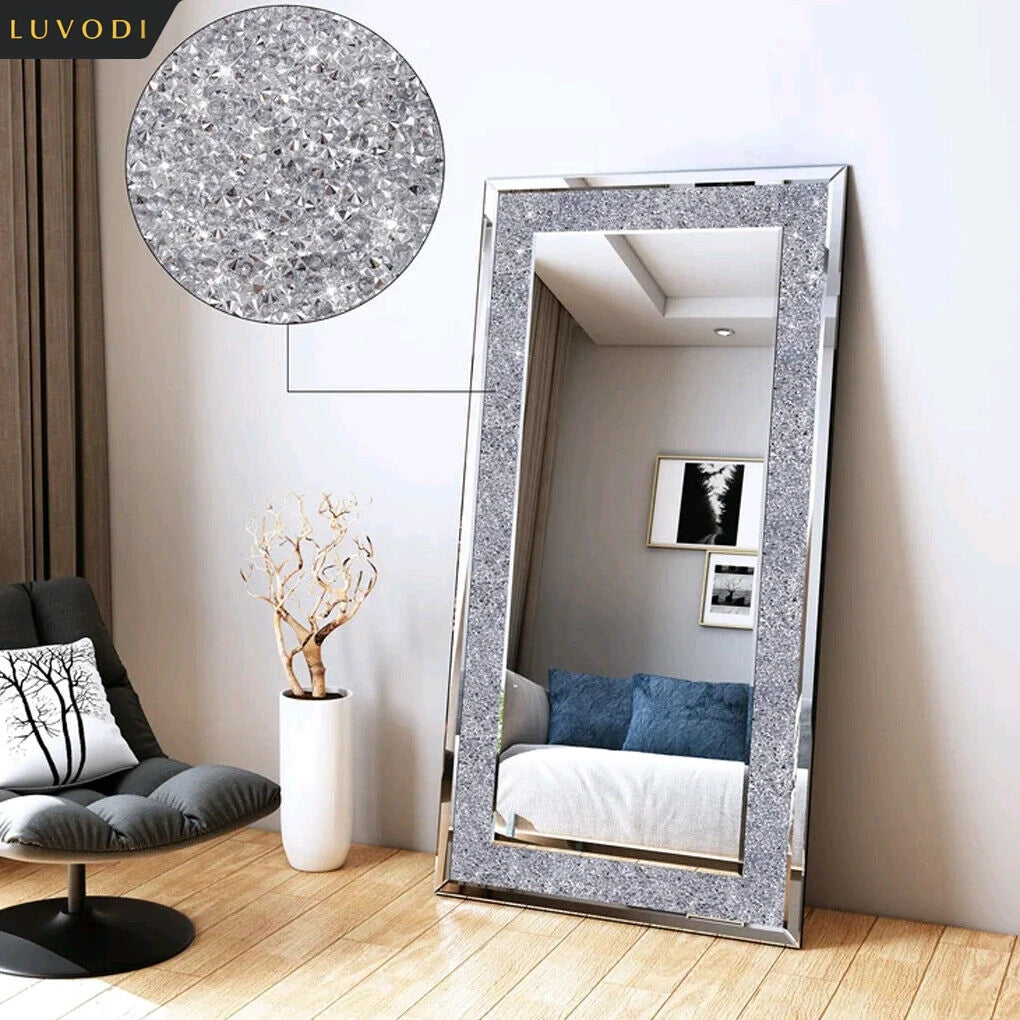 LUVODI Frameless Crystal Rhinestone Diamond Wall Mounted Vanity Mirror
