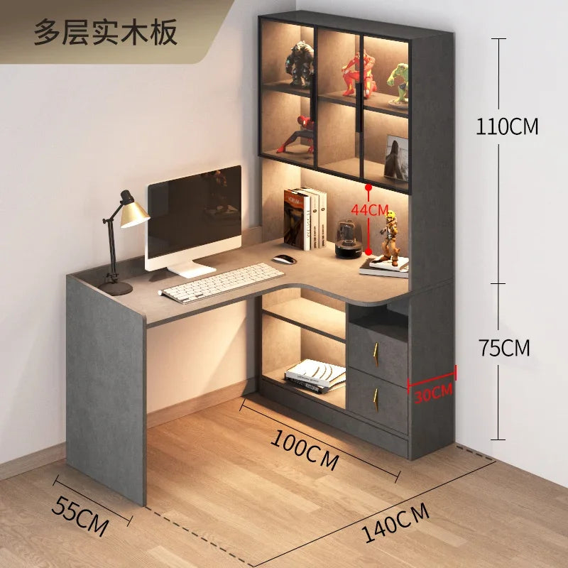 L-Shaped Corner Computer Desk With Integrated Bookshelf And Contemporary Workspace