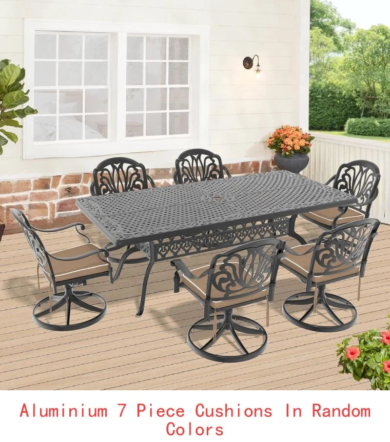 General Outdoor 7-Piece Cast Aluminum Dining Set With Swivel Chairs