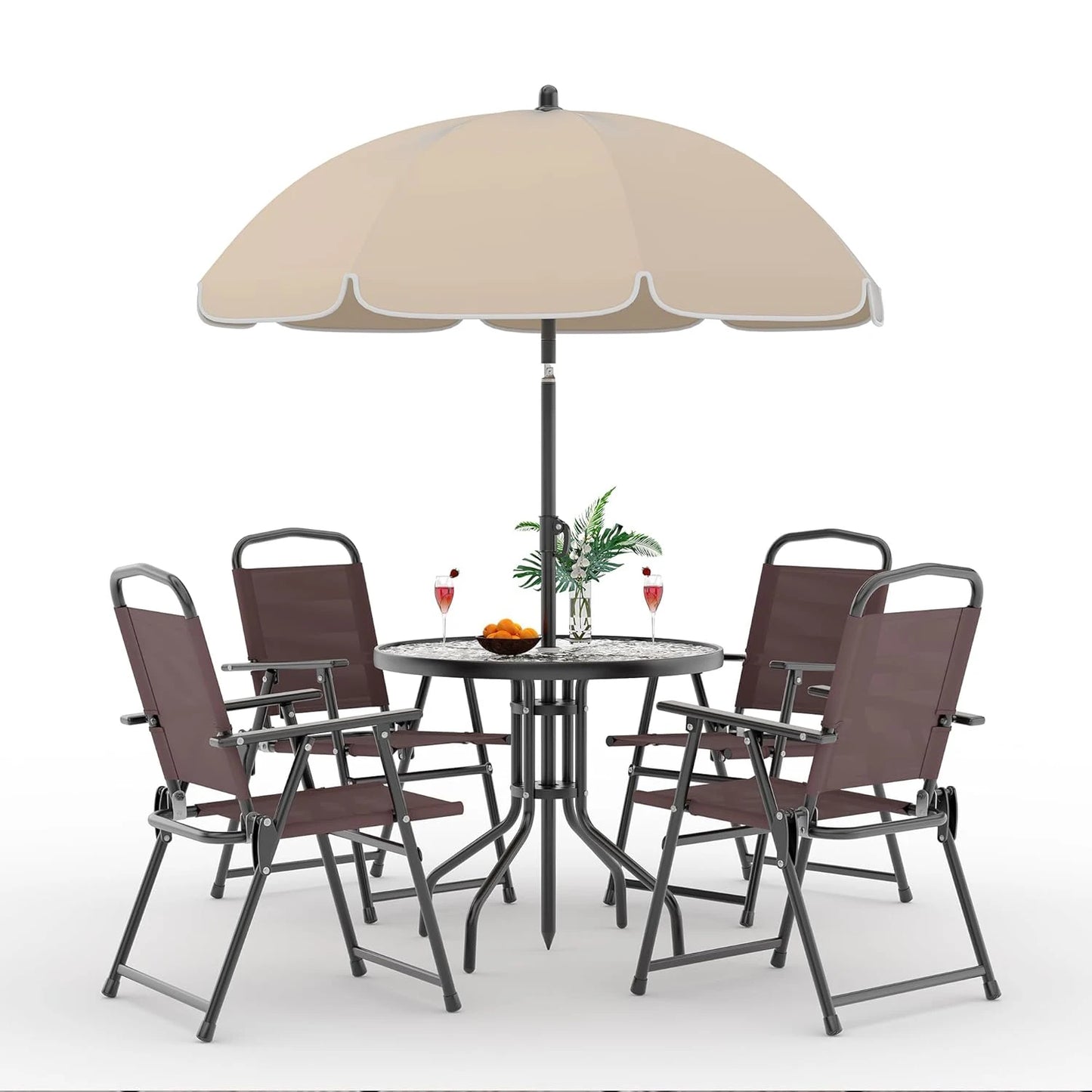 HobbyLane 6 Piece Patio Dining Set For 4 With Umbrella And Round Glass Table