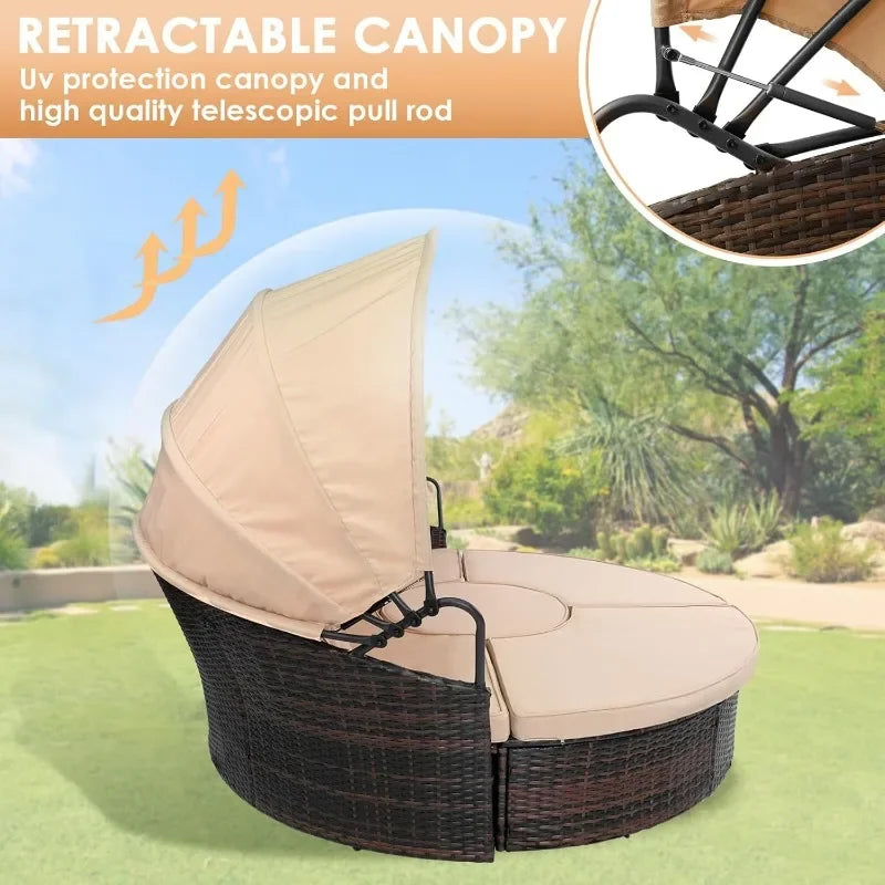General Use OutdoorLiving Daybed With Retractable Canopy Wicker Rattan Collection