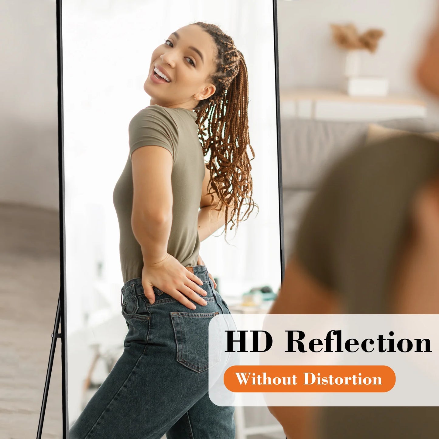 JHK Wall Mirror Aluminum Alloy Frame With Stand Living Room