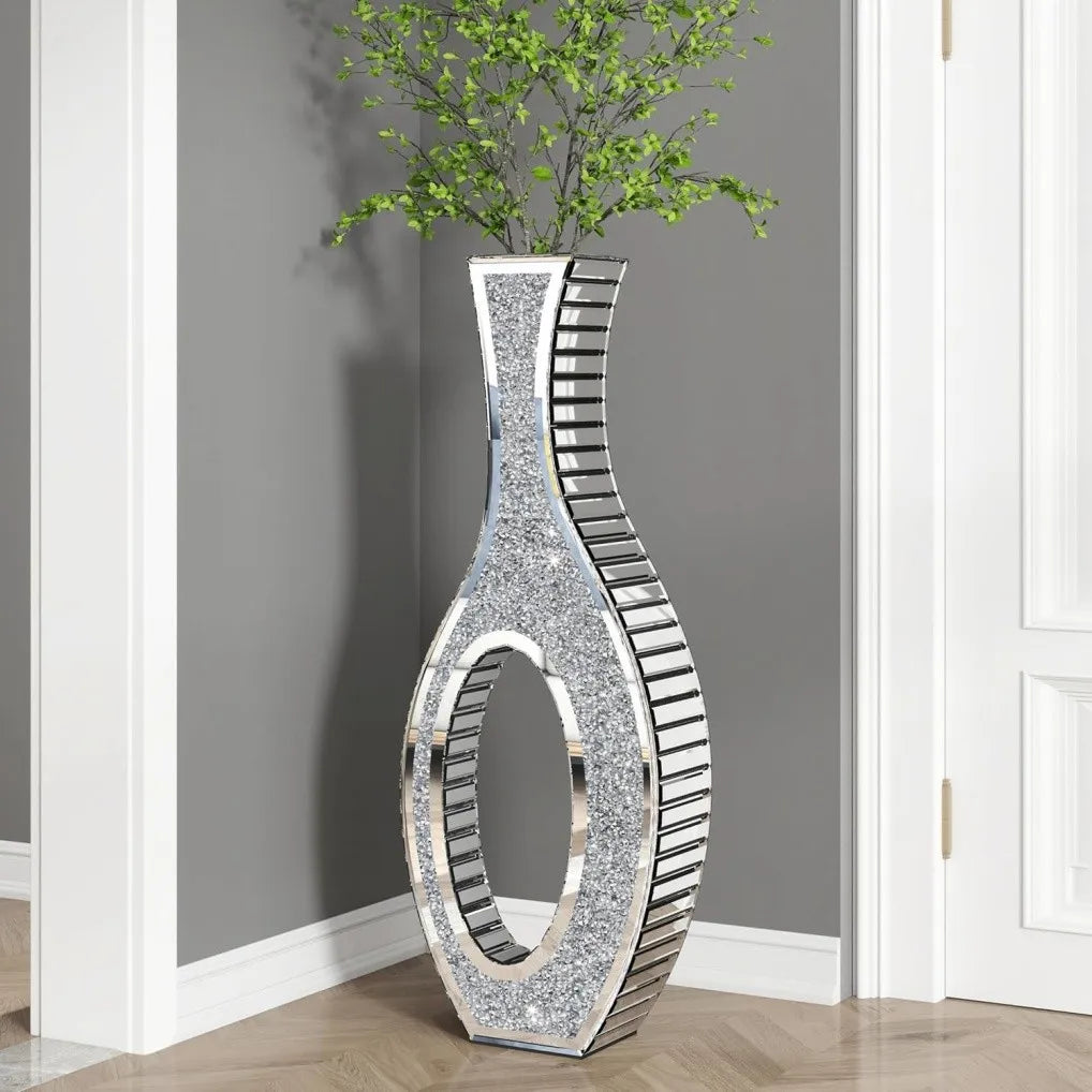 Function CrushedDiamondMirroredExtravagant FloorVase Glass PampasGrass Decor Presentation