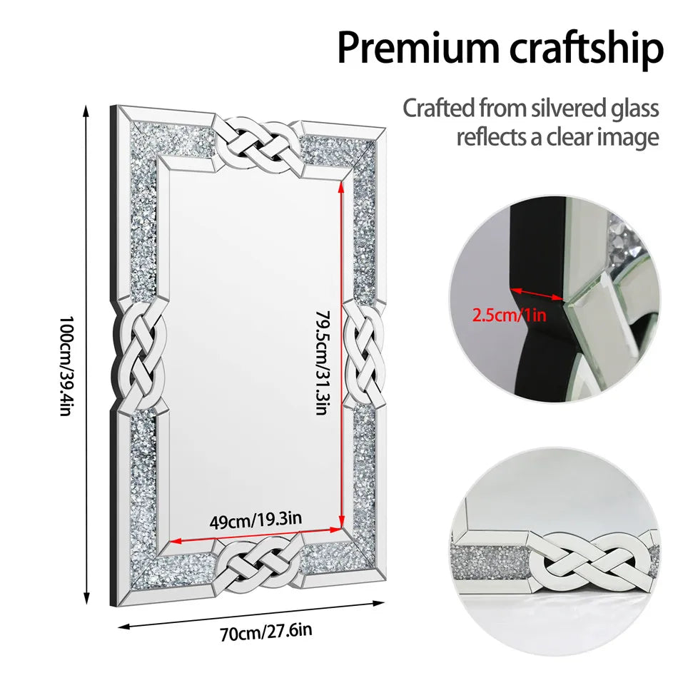LUVODI Crush Diamonds Inlay Wall Mirror Decorative For Living Rooms