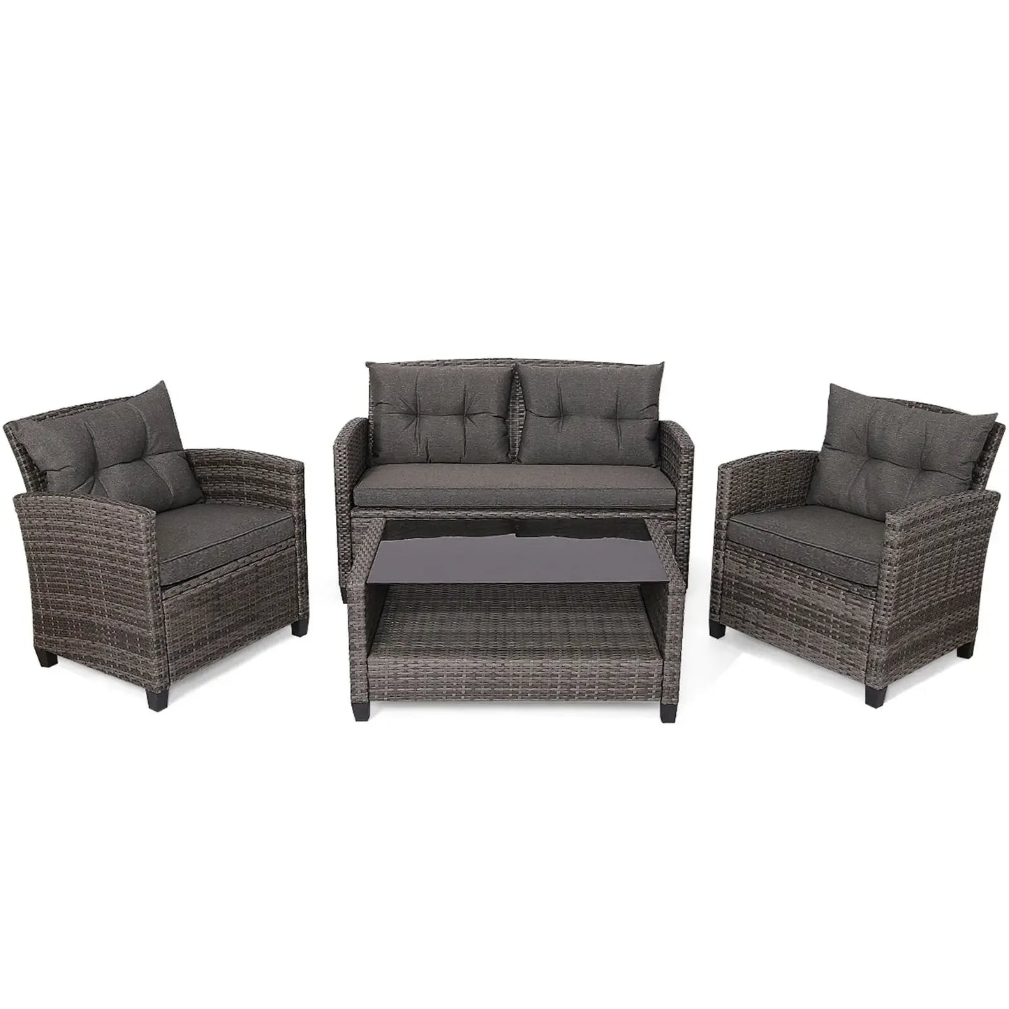 Rattan Patio Conversation Set Cushioned Outdoor Furniture 4 Piece CollectionPlus